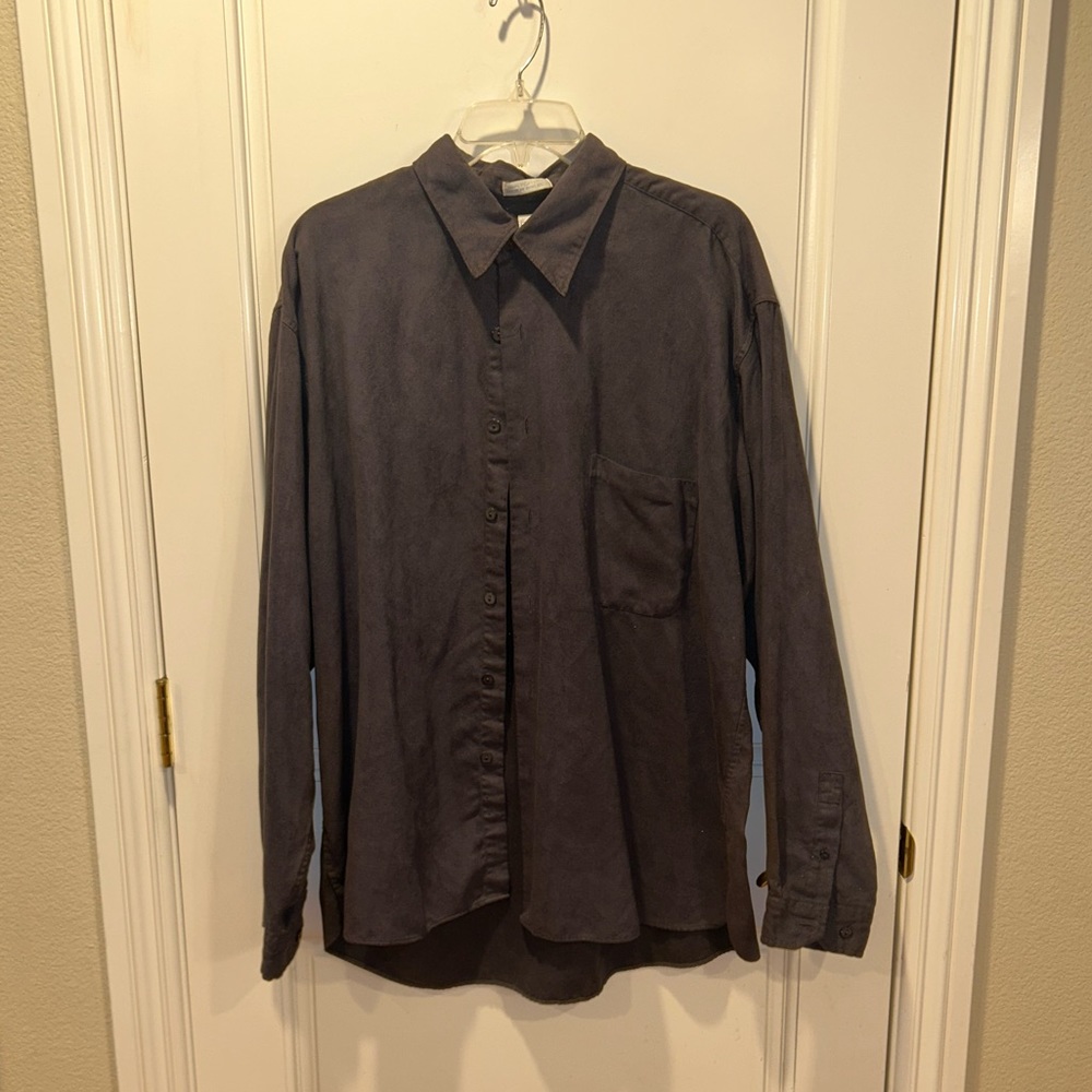 Burma Bilas Men’s Vintage 100% Polyester Soft Suede Like Button Down Shirt